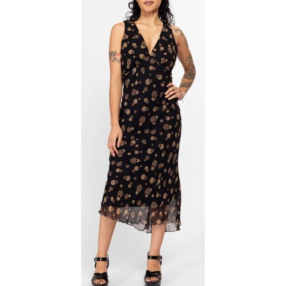 VINTAGE 90s JONATHAN MARTIN sz. 16 Polka Dot Maxi Dress Ruffled Hem Chiffon - Picture 1 of 15